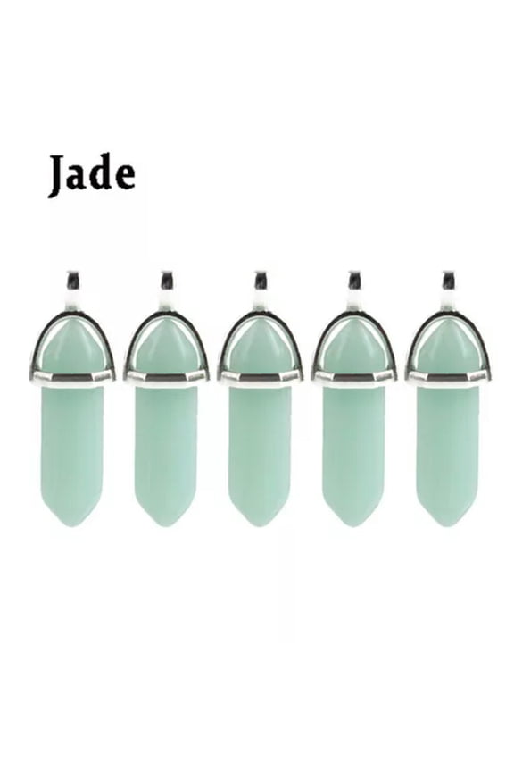 5PCS Natural Gemstone Hexagonal Point Chakra Crystal Healing Stone Pendant-Jade