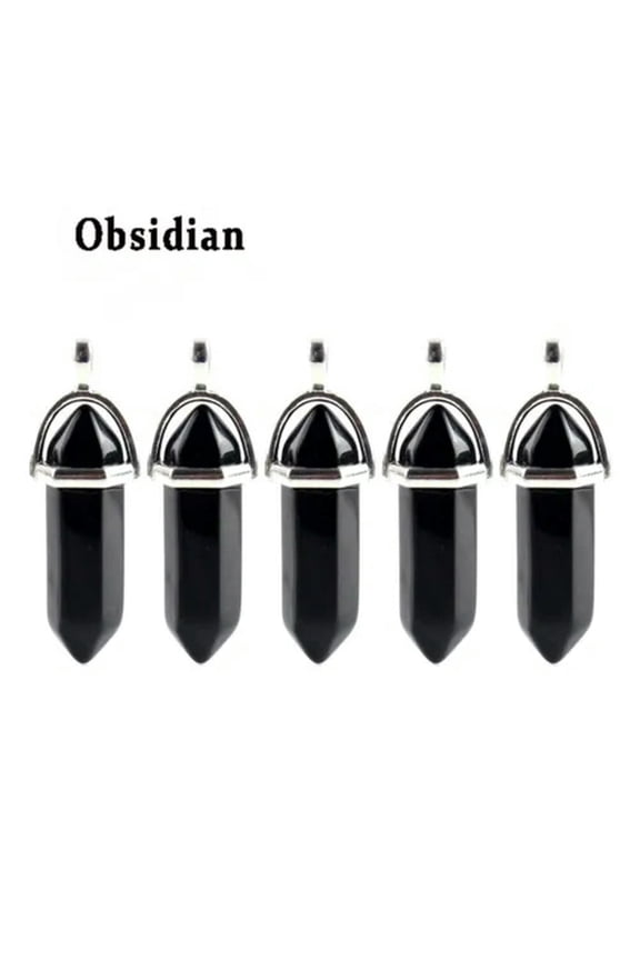 5PCS Natural Gemstone Hexagonal Point Chakra Crystal Healing Stone Pendant-Obsidian