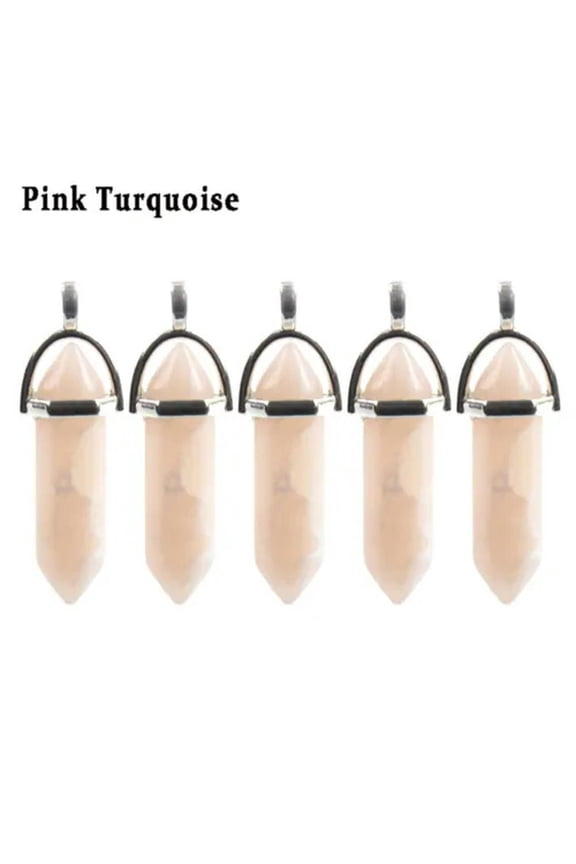 5PCS Natural Gemstone Hexagonal Point Chakra Crystal Healing Stone Pendant-Pink Turquoise