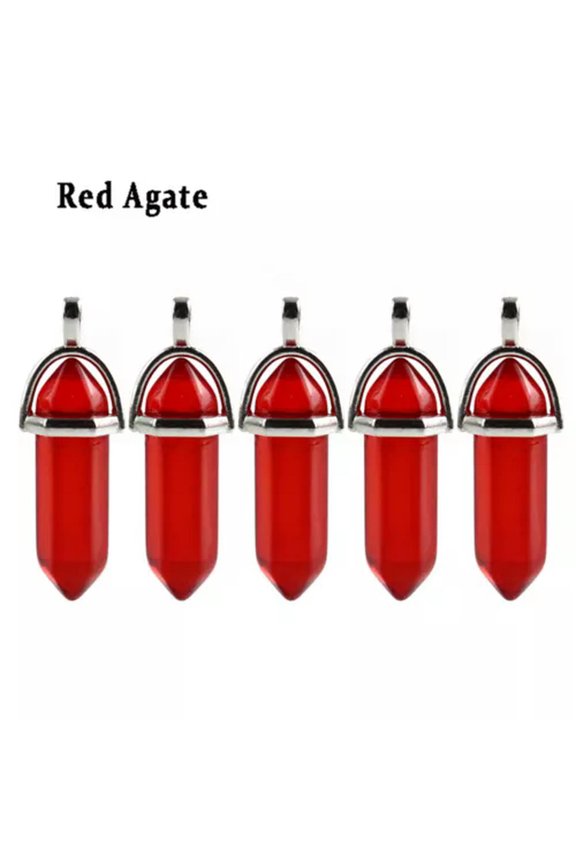 5PCS Natural Gemstone Hexagonal Point Chakra Crystal Healing Stone Pendant-Red Agate