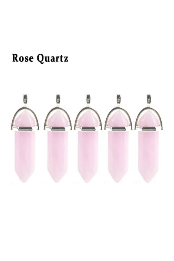 5PCS Natural Gemstone Hexagonal Point Chakra Crystal Healing Stone Pendant-Rose Quartz