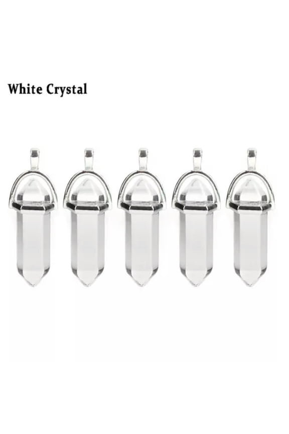 5PCS Natural Gemstone Hexagonal Point Chakra Crystal Healing Stone Pendant-White Crystal