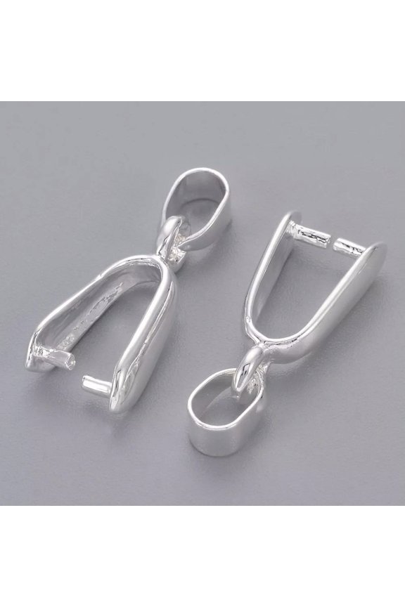 5PCS Silver Tone Brass Ice Pick Pinch Bails Bails with Loop For Pendants 25x9mm