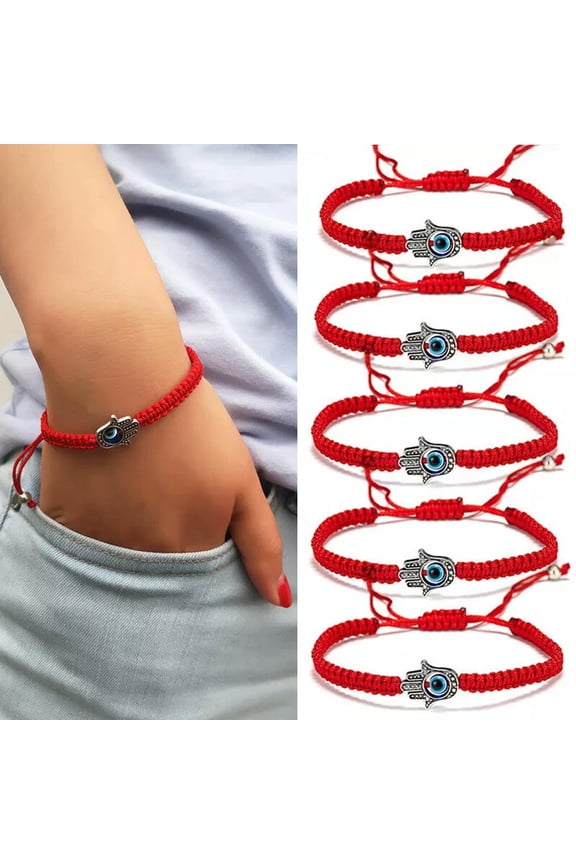 5PCS Turkish Hamsa Lucky Blue Evil Eye Bracelet Adjustable Red Rope Bangle Gift