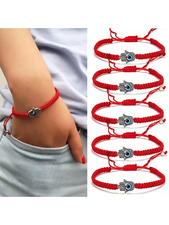 5PCS Turkish Hamsa Lucky Blue Evil Eye Bracelet Adjustable Red Rope Bangle Gift