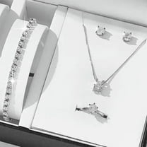 MATROOY 5Pcs Elegant Crystal Jewelry Sets For Women Necklace Earrings Ring Bracelet-A4