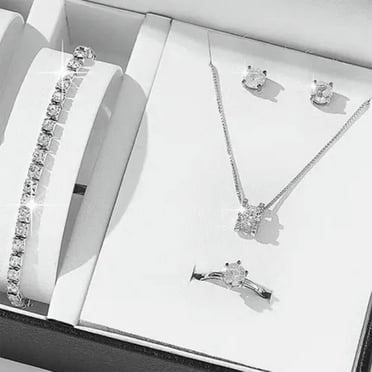 MATROOY 5Pcs Elegant Crystal Jewelry Sets For Women Necklace Earrings Ring Bracelet-A4