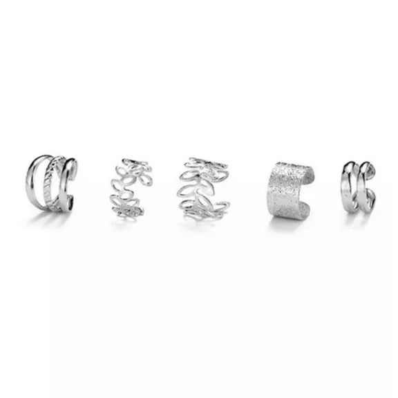 MATROOY 5Pcs/Set Of Simple Personality Ear Cuff Alloy Jewelry Classic Ear Accessorie WY4-Silver-