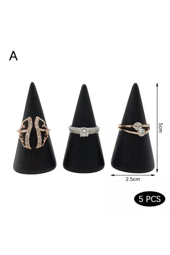 5Pcs/Set Ring Organizer Wooden Cone Creative Ring Holder Jewelry Display Hold=y=-2.5*5