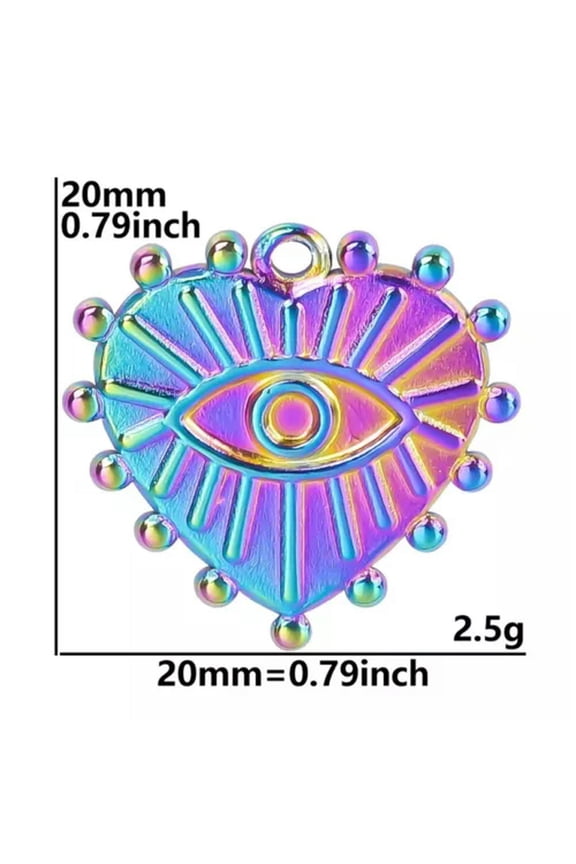 5Pcs Stainless Steel Evil Eye Charms Third Eye Sun Pendant For Jewelry Making-Heart Eye Charms