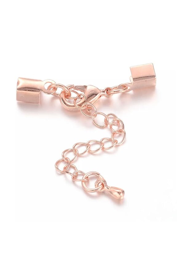 5Sets Rose Gold Brass Extender Chain with Clasp and Folding Crimp Ends 67mm