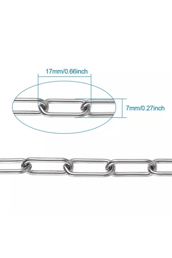 5m/roll Stainless Steel Paperclip Chains Oval Link Cable Chains Unwelded-Round - Steel Color, 17x7mm