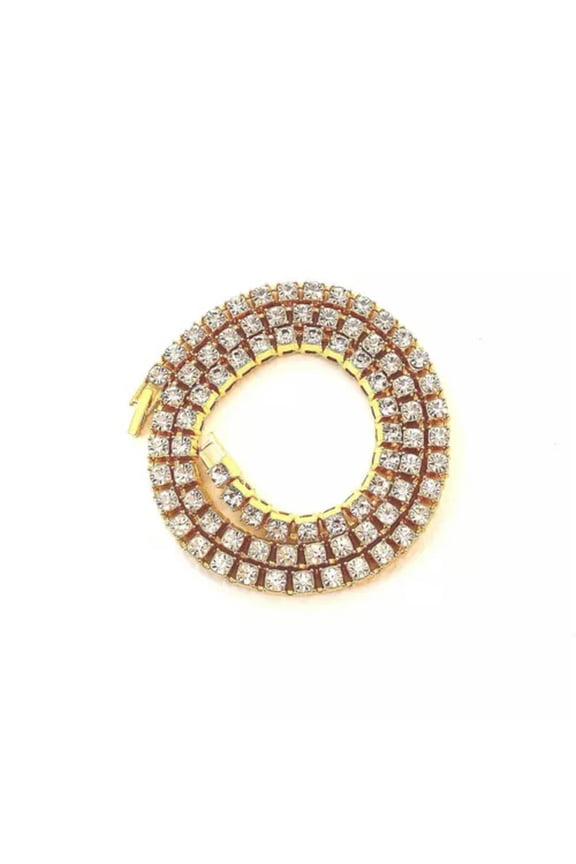 5mm Lab Diamond Hiphop Necklace Alloy Rhinestone Tennis Jewelry Clavicular Chain-Gold-16inch