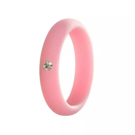 MATROOY ❤ 5mm Silicone Ring Rubber Rings Finger Rings Women Rhinestone Rings Size 4-9/-pink-5
