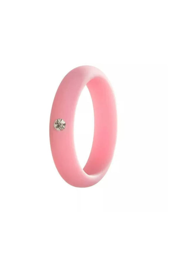 ❤ 5mm Silicone Ring Rubber Rings Finger Rings Women Rhinestone Rings Size 4-9/-pink-5