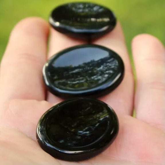 MATROOY 5pc Black Obsidian Palm Worry Stone Crystal Smooth Polished Pocket Gemstone Gift