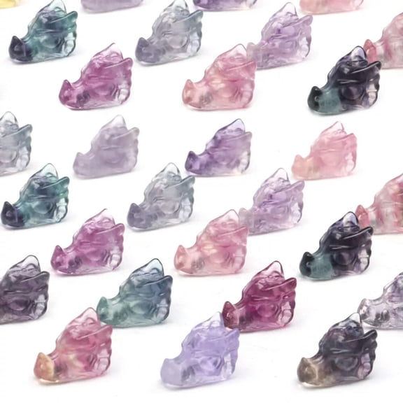 MATROOY 5pc Natural Fluorite Carved Mini Dragon Skull Quartz Crystal Reiki Healing