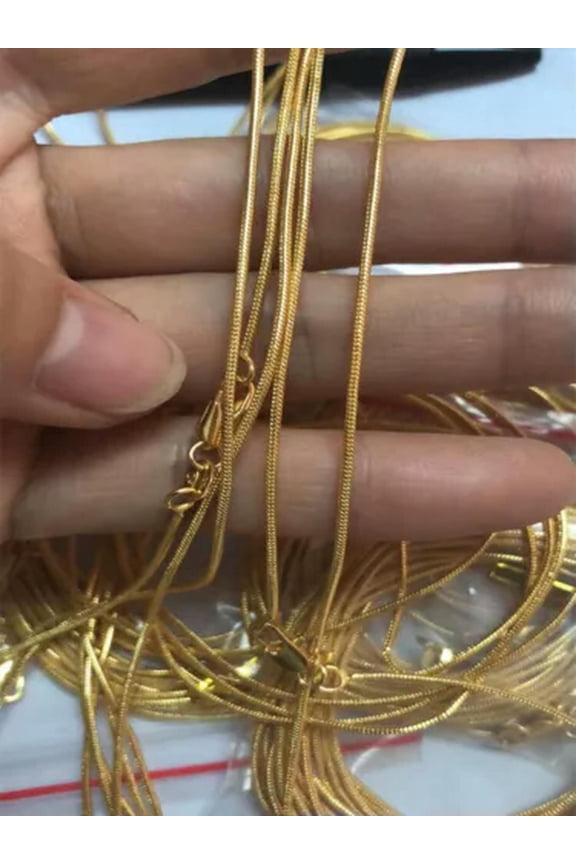 5pcs 18K Gold Plated Snake Chain Necklace 1mm For Women Men Fashion Jewelry-18 inch