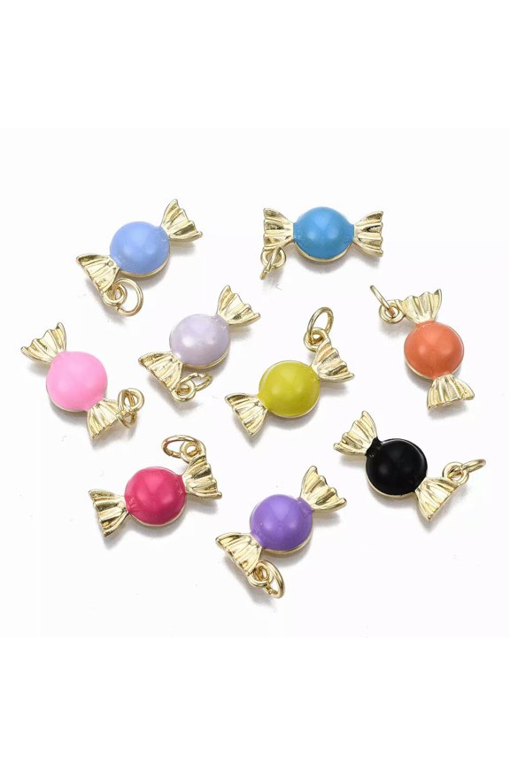5pcs Brass Enamel Charms Candy Shape 9.5x16x4mm Mixed Color Brass Pendants
