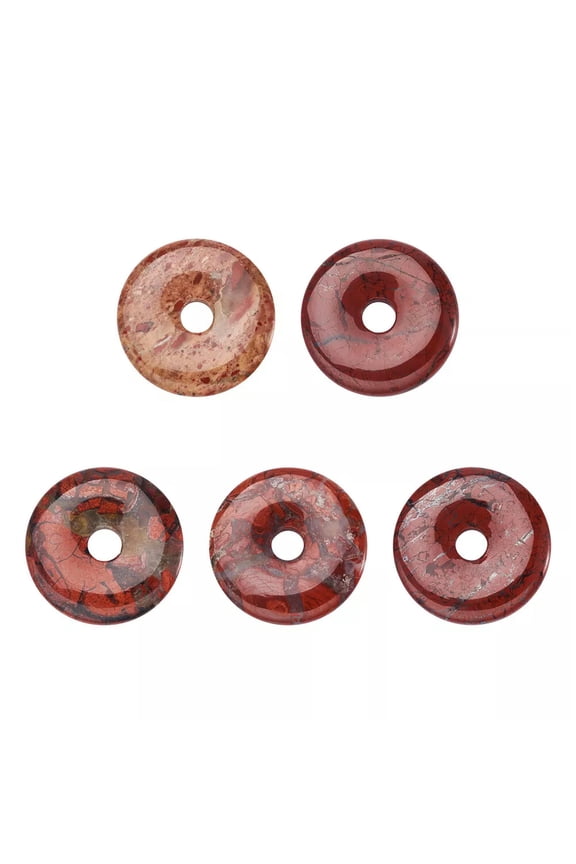 5pcs Gemstone Donut Charms Mahogany Obsidian Polished Stone Mixed 40x5.5mm