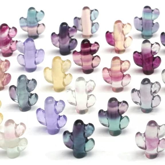 MATROOY 5pcs Natural Fluorite Carved Quartz Mini Cactus Tree Crystal Skull Reiki Healing