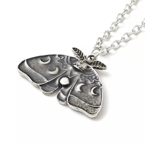 MATROOY 5pcs Retro Alloy Necklaces Moon Phase Moth Pendant Gothic Jewelry Antique Silver