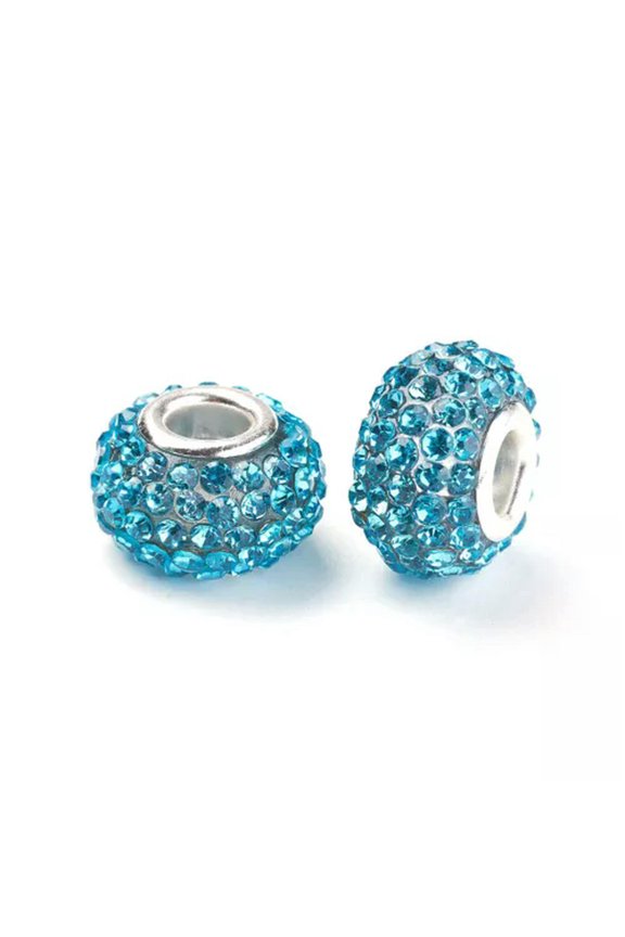5pcs Rondelle Shining Grade A Rhinestone European Beads Mixed Jewl Crystal Charm-Cyan