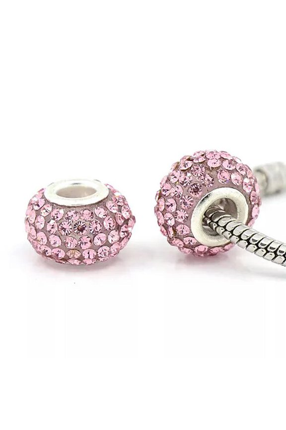 5pcs Rondelle Shining Grade A Rhinestone European Beads Mixed Jewl Crystal Charm-Pink