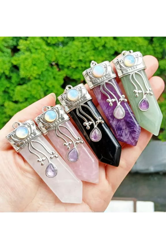 5pcs Rose quartz Vary Stone Sword Pendants Prism Chakra Reiki Healing Amulet