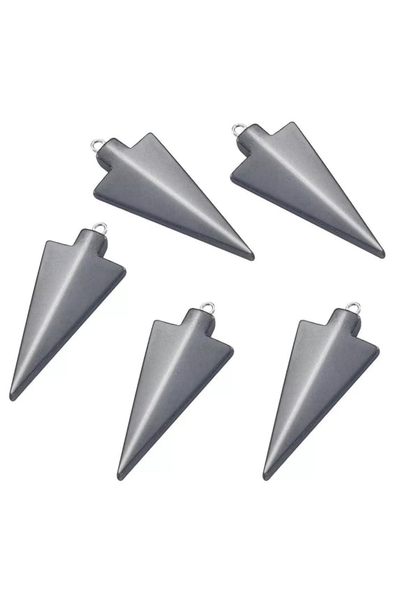 5pcs Synthetic Hematite Pendants Triangle Black Gemstone Charms 44x18mm