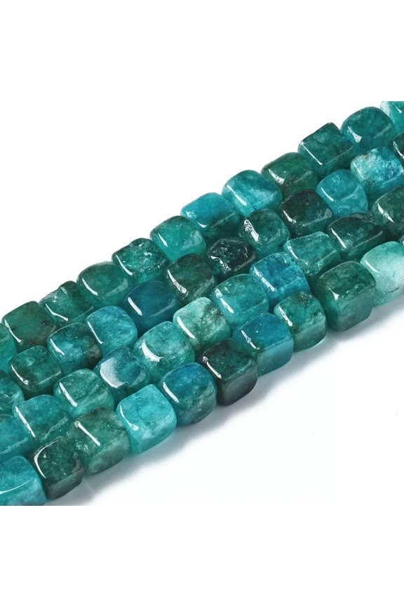 5strands Natural White Jade Beads Dyed & Heated Cube Dark Cyan 7~8mm 225beads