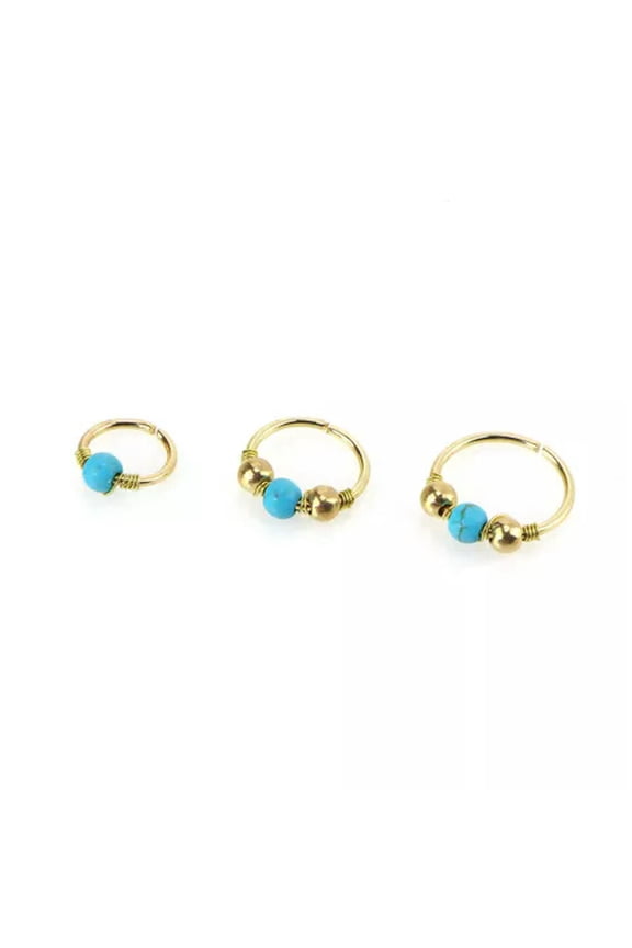 6/8/10MM Turquoise Nose Ring Fake Piercing Nose Hoops Clip Cuff Earrings Gifts-Gold Turquoise-6mm