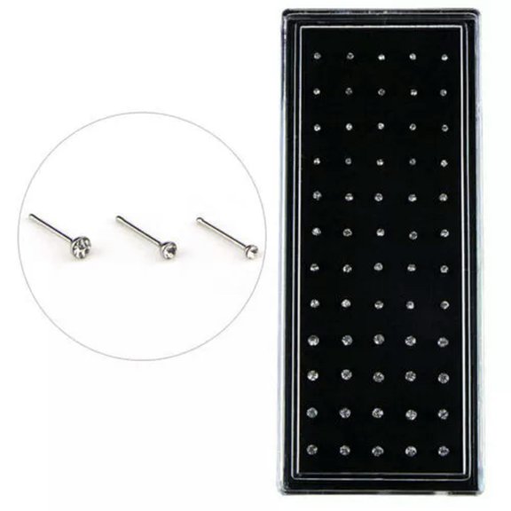 MATROOY 60PCS/Set Rhinestone Nose Ring Bone Stud Stainless Steel Body Piercing Jewel WY4-White