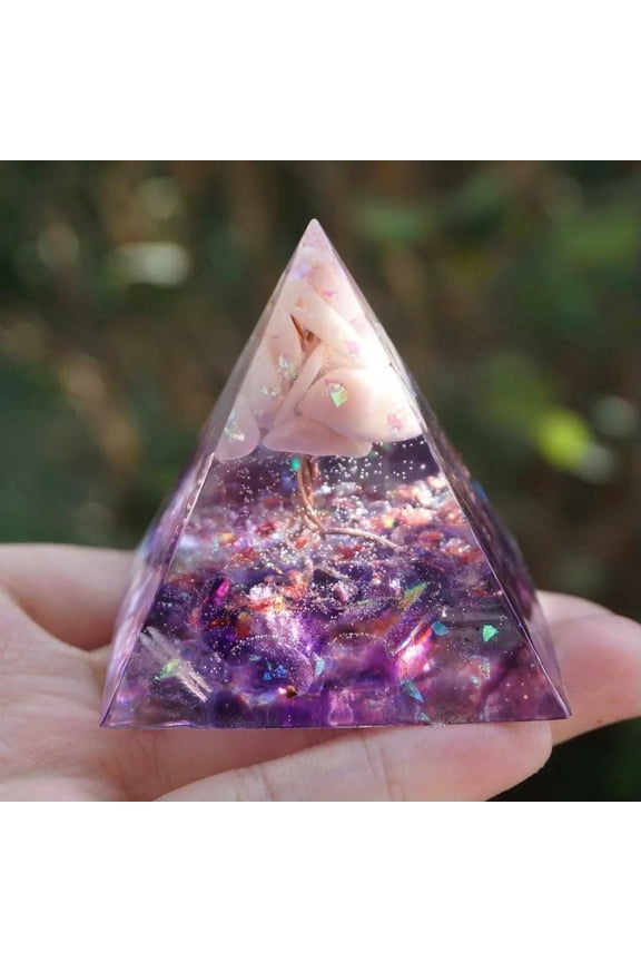60mm Amethyst Crystal Orgonite Pyramid Pink Quartz Chakra Energy Orgone Stone