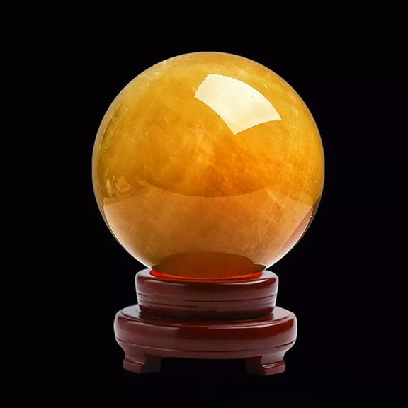MATROOY 60mm Imitate Citrine Natural Quartz Crystal Sphere Ball Healing Gemstone+Stand