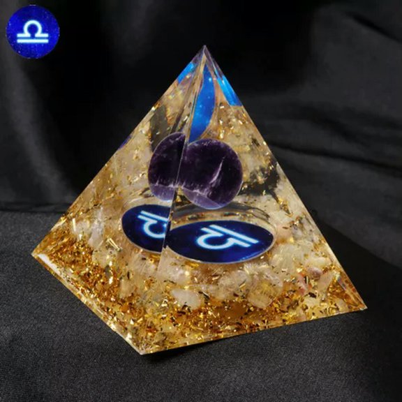MATROOY 60mm Natural Amethyst Sphere Quartz Crystal Twelve Constellations Pyramid Epoxy-libra