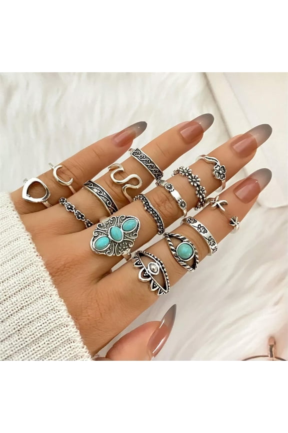 60pcs Wholesale Lots Fashion Jewelry Mixed Turquoise Alloy Lady's Rings
