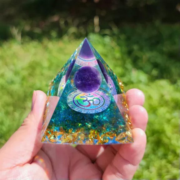 MATROOY 6CM Amethyst Crystal Sphere Orgonite Pyramid Obsidian Chakra Energy Orgone Stone-7