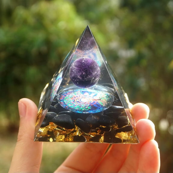 MATROOY 6CM Amethyst Crystal Sphere Orgonite Pyramid Obsidian Chakra Energy Orgone Stone