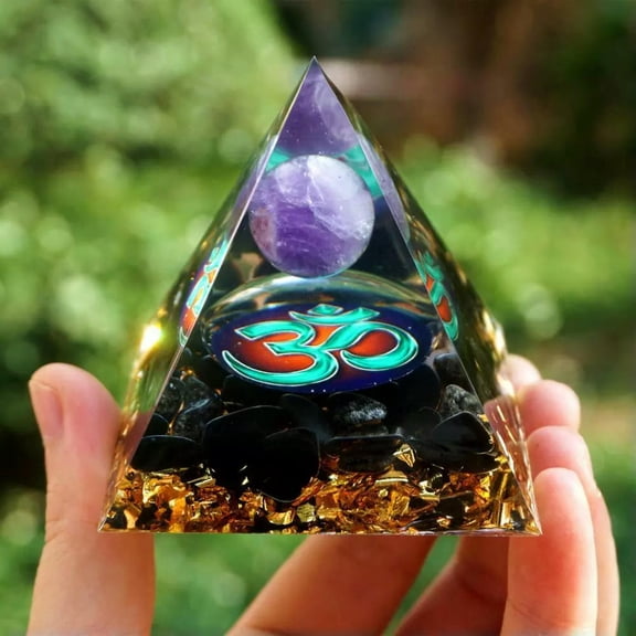 MATROOY 6CM Amethyst Crystal Sphere Orgonite Pyramid Obsidian Chakra Energy Orgone Stone