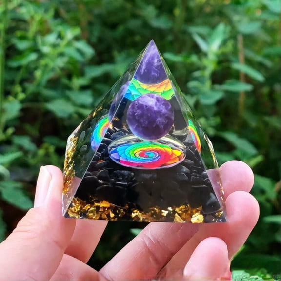 MATROOY 6CM Amethyst Crystal Sphere Orgonite Pyramid Obsidian Chakra Energy Orgone Stone