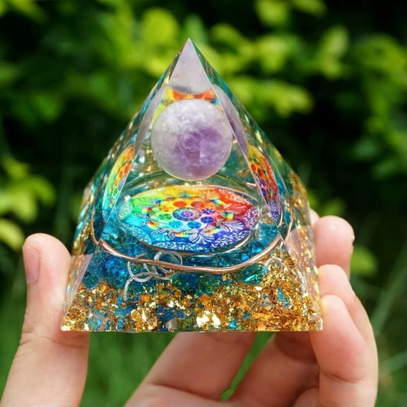 MATROOY 6CM Amethyst Crystal Sphere Orgonite Pyramid Obsidian Chakra Energy Orgone Stone