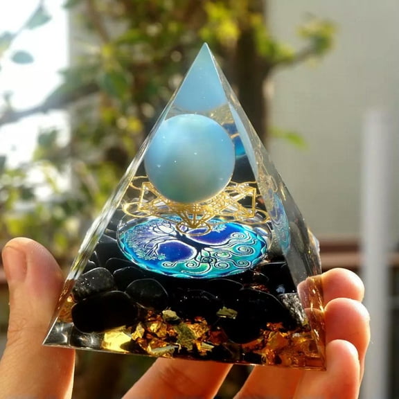 MATROOY 6CM Blue Agate Ball Crystal Orgonite Pyramid Obsidian Chakra Energy Orgone Stone