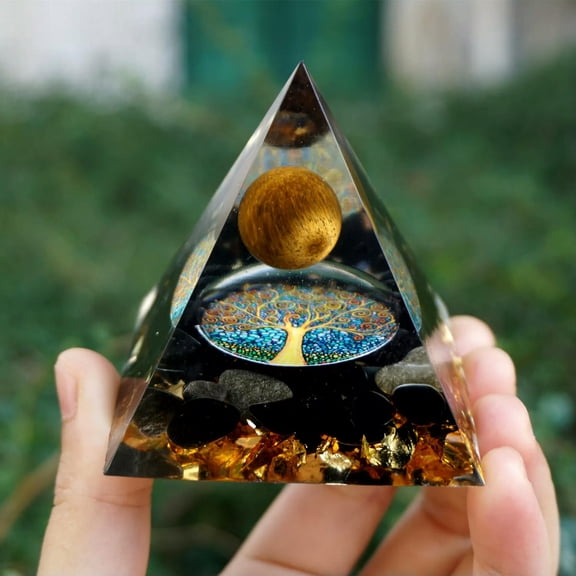 MATROOY 6CM Tiger Eye Sphere Orgonite Pyramid Obsidians Chakra Energr Orgone Stone Decor