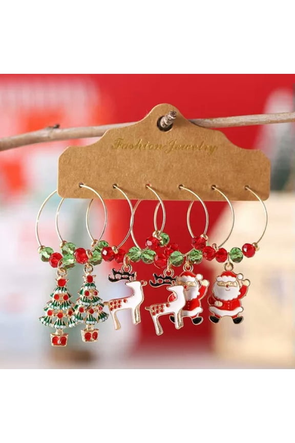 6PCS Christmas Tree Santa Claus Crystal Ear Hoop Earrings Dangle Women Jewelry-#1