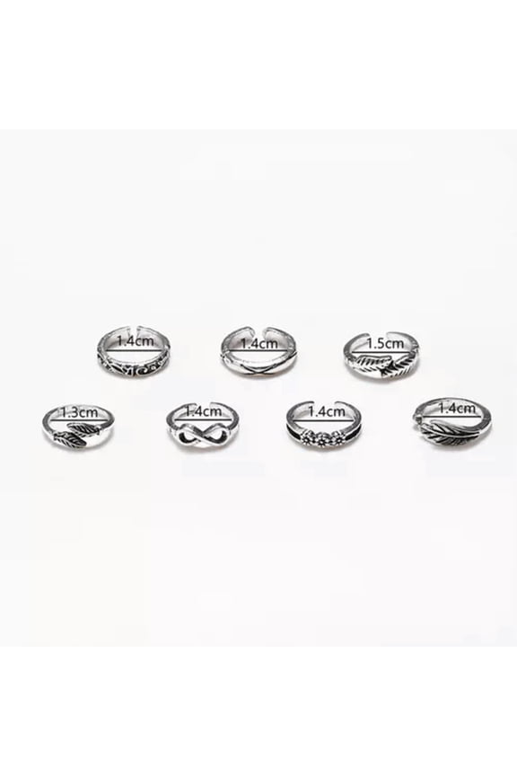6PCS Fashion Jewelery Adjustable Foot Ring Metal Open Ring Women Accessories-Silver C
