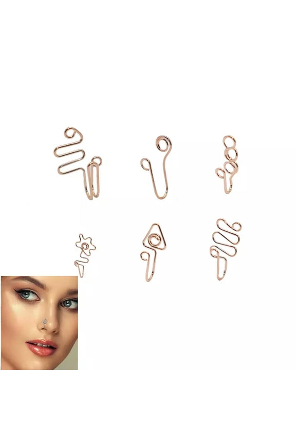 6PCS a Set Body Jewelry Fake Nose Ring Non Piercing Nose Clip Ear Clip