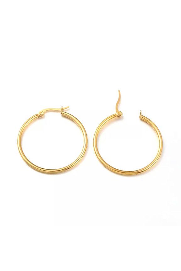 6Pairs Round 304 Stainless Steel Womens Hoop Earrings Golden 35mm Rind Ear Loop
