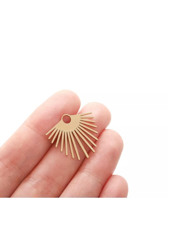 6Pcs Raw Brass Sun Flowers Charms Fan Shaped Half Sun Ray Pendant for Jewelry
