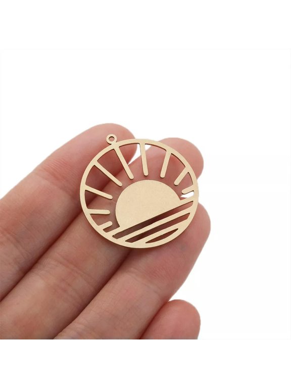 6Pcs Raw Brass Sun Ray Charms Round Sunset Celestial Pendant for Jewelry Making